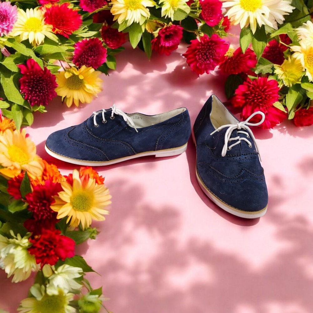 Blue Suede Flats with Minimalist Design